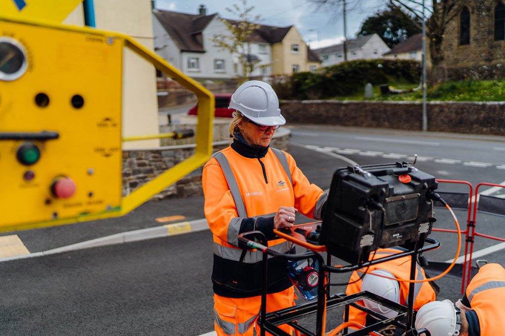 West Wales Waste engineer inspecting a drain