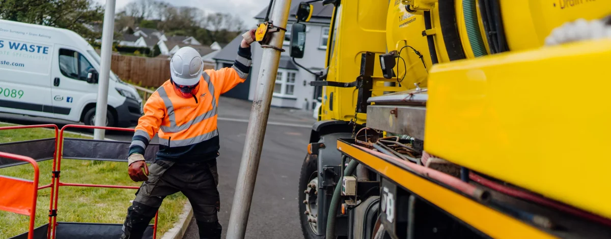 West Wales Waste engineer unblocking mains drainage