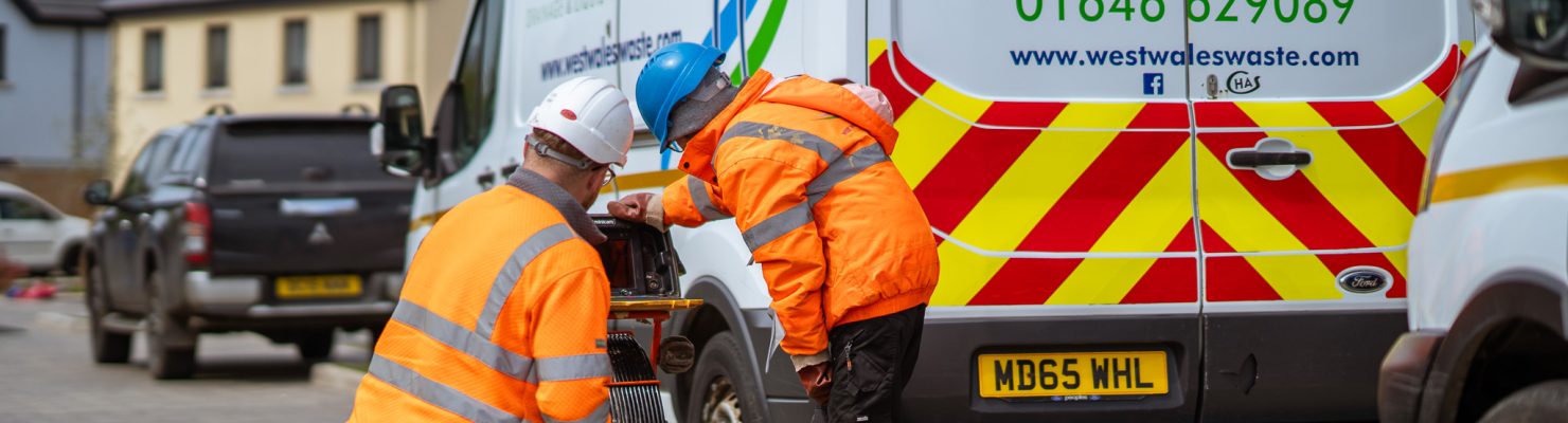 West Wales Waste team carrying out CCTV drain inspection on housing estate in Milford Haven, Pembrokeshire